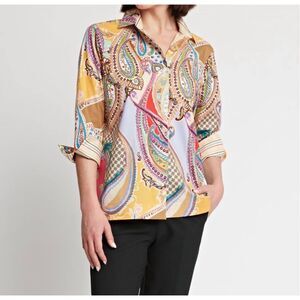 Hinson Wu Aileen 3/4 sleeve paisley print multi color button front